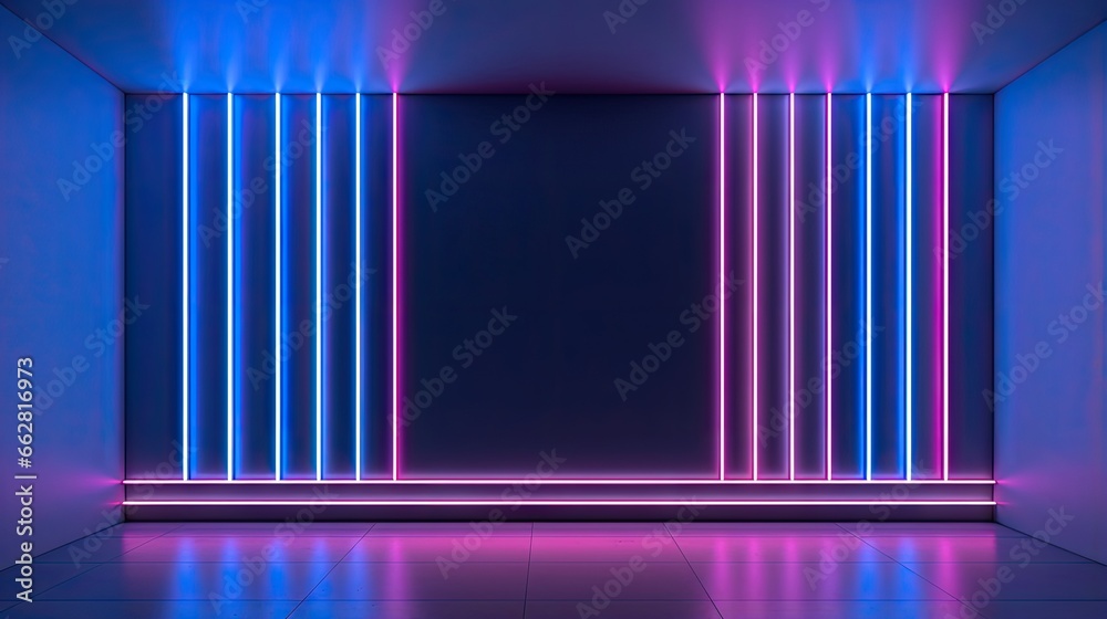 Aufkleber 3d render, abstract minimal neon background with glowing lines. dark wall illuminated with modern lu