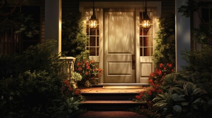 Front door in an inviting front entrance - obrazy, fototapety, plakaty