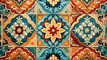 Digital Wall Tile Decor For Home, Ceramic Tile Design, Seamless colourful patchwork in Indian style, wallpaper, linoleum, textile, web page background