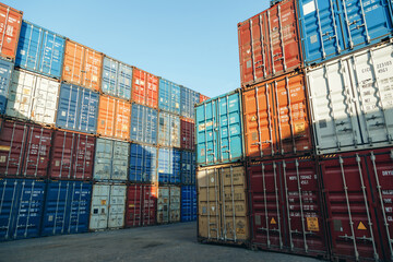 Stack of Shipping Containers in a Harbor Terminal