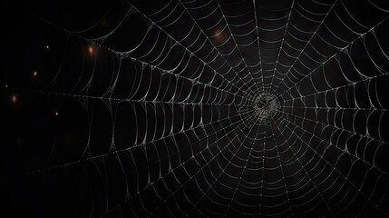 halloween, decoration and horror concept - artificial spider web over black background