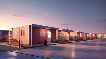 Modular houses in the assembly shop. 3d illustration
