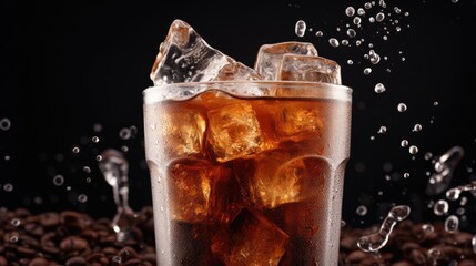 Ice coffee texture, close up, cold drink for refreshing
