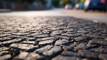 Obraz premium New road constructing, asphalting and concreting. Out of focus, possible granularity, motion blur