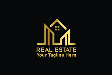 Luxury gold real estate logo with a building