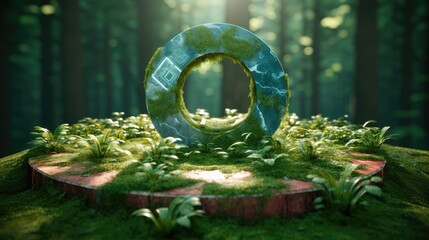 The 17 Global Goals Circle Icons Moss Background Concept 3D Render