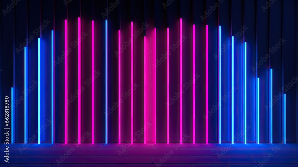 Aufkleber 3d render, abstract minimal neon background with glowing lines. dark wall illuminated with modern lu