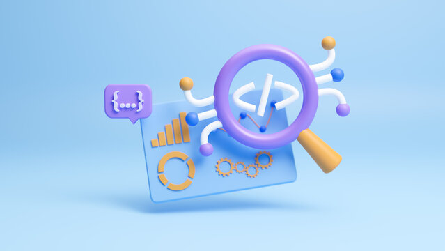 3D illustration code issue, Cyber security icon. Data protection symbol. Secured network icon collection. Technology concept. Triangle warning alert, coding program software development. 3d rendering