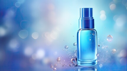 Blue Serum cosmetics bubbles against a blurred background. Design of collagen bubbles. Essentials of Moisturizing and Serum Concept. Concept of vitamins for beauty and health.