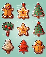 Set of Christmas baked goods illustrations
