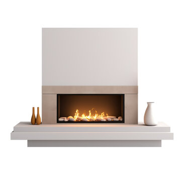 Modern fireplace isolated on a transparent background