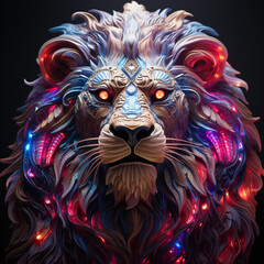 A 3D model of a lion's head built and decorated using LED neon that can produce a variety of beautiful and attractive colors.
