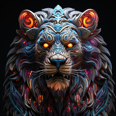 A 3D model of a lion's head built and decorated using LED neon that can produce a variety of beautiful and attractive colors.
