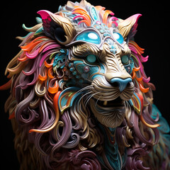 A 3D model of a lion's head built and decorated using LED neon that can produce a variety of beautiful and attractive colors.
