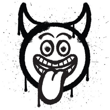 Graffiti spray paint funny devil emoticon isolated vector