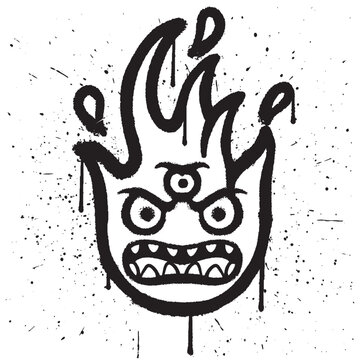 Graffiti spray paint angry fire monster character emoticon isolated vector