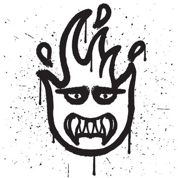 Graffiti spray paint angry fire character in emoticon vector