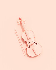 Rose pink violin fiddle musical instruments equipment flat lay diagonal vibrant production background wallpaper 3d illustration render digital rendering  © paul