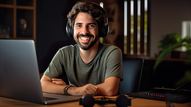 Home Studio Podcasting by Brazilian Male Podcaster