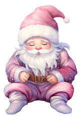 Watercolor illustration of cute little Santa Claus isolated.