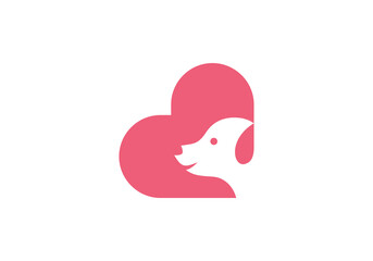 dog and love logo design. pet care concept elements. linear style symbol vector illustration.