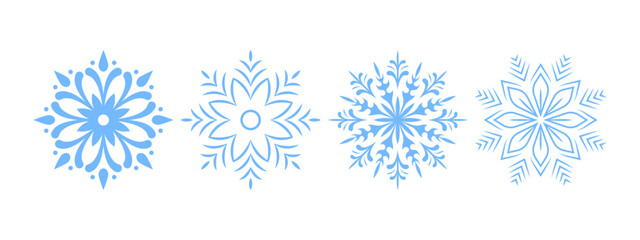 Snowflakes. Light blue snowflakes set. Snowflake different icons. Vector scalable graphics