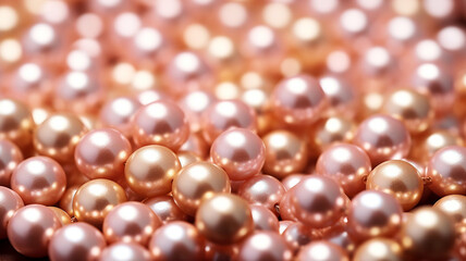 Close up of a group of pearls on a pink background