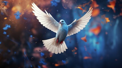 white dove in flight - obrazy, fototapety, plakaty