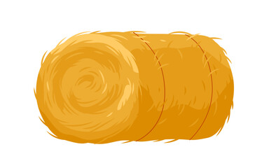 Round hay bale vector illustration. Cartoon isolated circle straw roll with ropes, farm stack of yellow dry natural grass from farmland pasture, golden hayrick package to feed agricultural animals