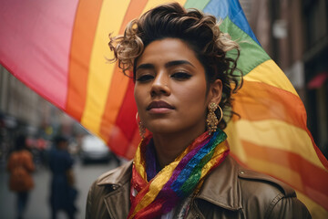 Fototapeta premium under the rainbow flag Celebrating Gender Equality and LGBT Pride