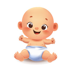 Funny baby in diaper. Comic strip, vector cartoon character. Drawing. Used for magazines, stickers, print in web design. 