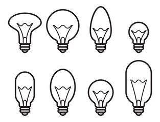Naklejka premium Electric light bulb set icons. Electricity lamp symbol. Vector illumination sign.
