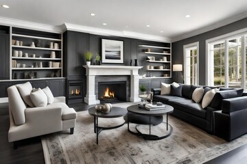 modern living room  interior with fireplace