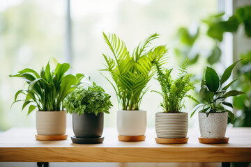 Tabletop Greenery, Small Potted Plants Perched on a Table, Bringing a Touch of Nature Indoors
