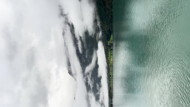 A scene of a very rainy day at Oldevatnet Lake and the Briksdal Valley, Norway