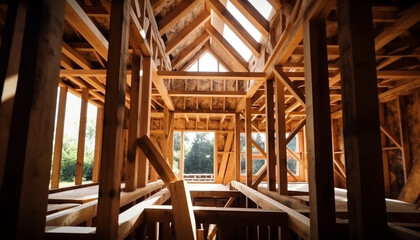 Obraz premium Modern home construction using timber and plywood for building exterior