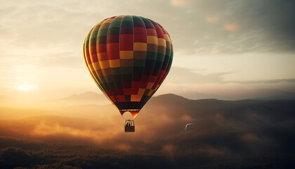 Adventure in the Sky Hot Air Balloon Flying over Mountain Range