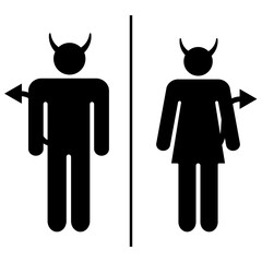 Joky toilet signs. Devil Woman, Man Minimalistic icon set vector illustration - obrazy, fototapety, plakaty