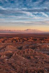 sunset in valle de la luna in the Atacama desert in chile