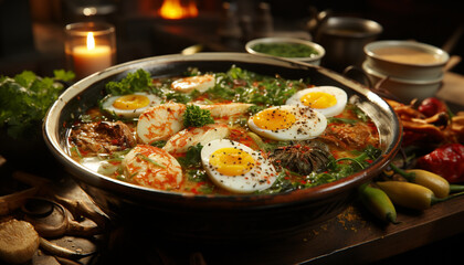 Freshness and gourmet meal cooked with healthy eating in mind generated by AI