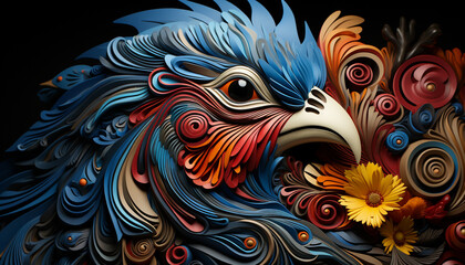 Obraz premium Colorful floral pattern decorates the elegant peacock in indigenous culture generated by AI