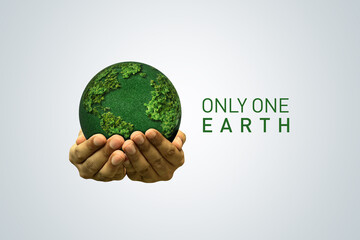 Only One Earth- World Environment day concept 3d design. Happy Environment day, 05 June. World map...