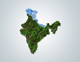 Green India-India map green concept. trees  shape of India map isolated on white background. India...