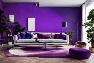 modern living room with purple background