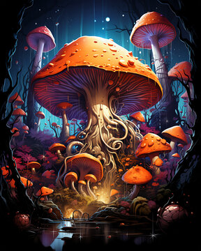Colorful Alien House lighting night fairy Beautiful illustration Background 