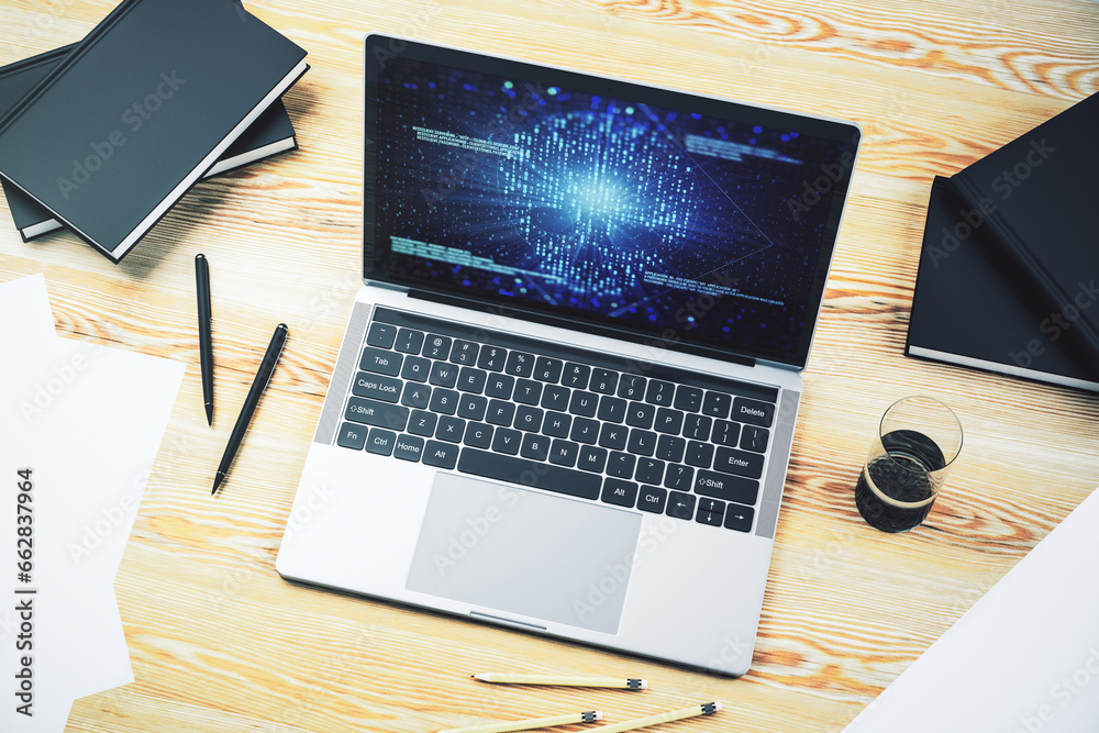 Fototapete creative concept of code skull illustration on modern laptop screen. hacking and phishing concept. 3