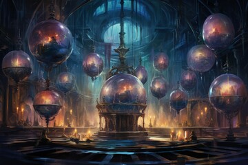 Arcane crystal orbs, containing trapped magical entities with untold power - Generative AI