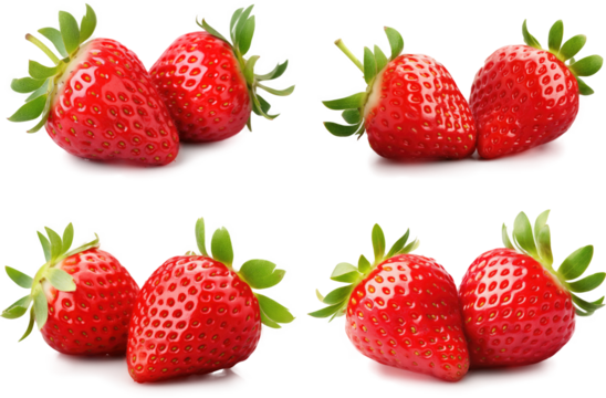 Collection set strawberries isolated on transparent background.