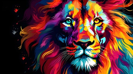A closeup colorful digital painting of a Lion - Generative AI