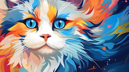 A closeup colorful digital painting of a Ragdoll cat  - Generative AI